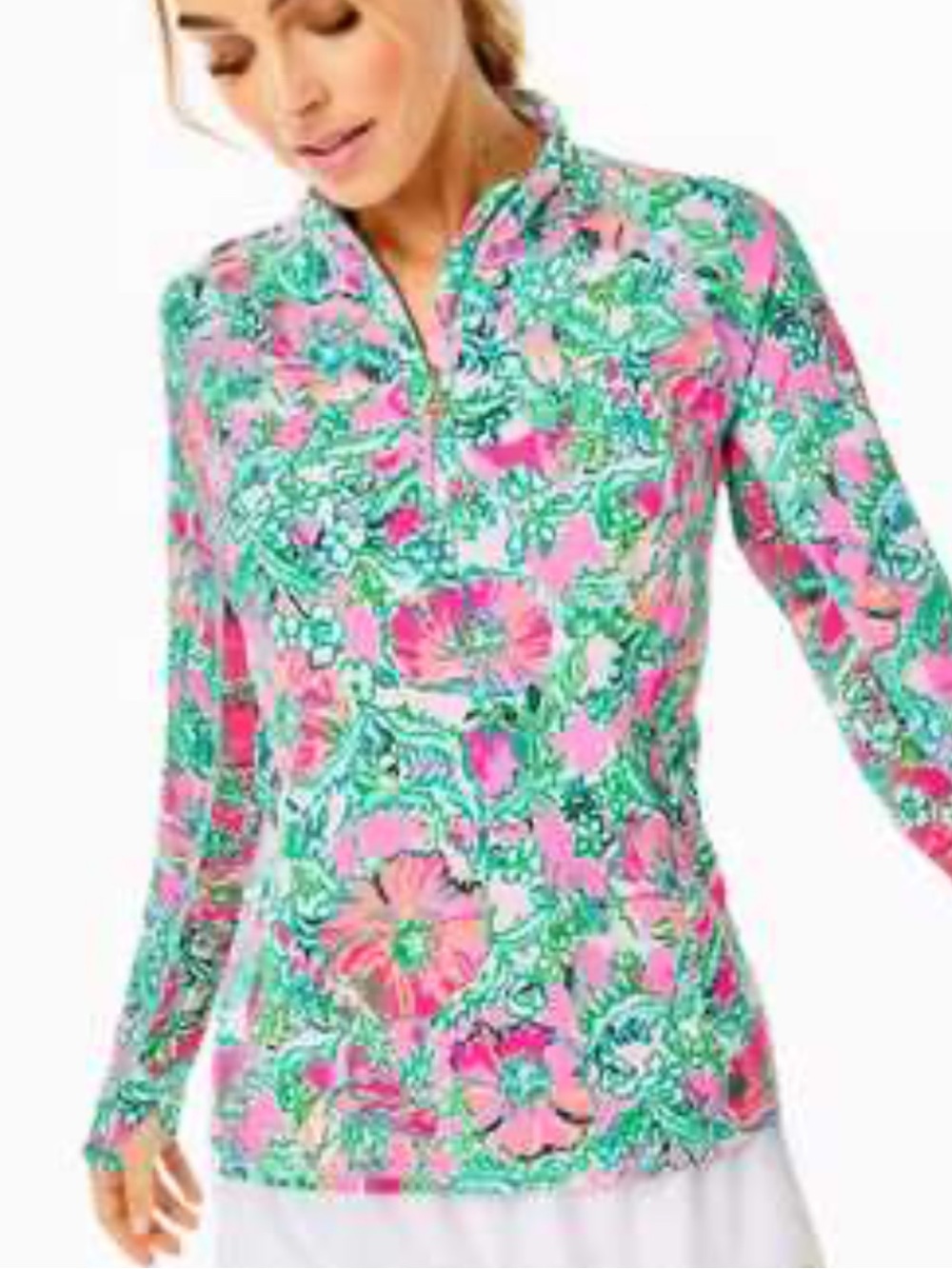 Lilly Pulitzer Luxletic Marion Half Zip Sunguard Soler Pink Perfect Poppy